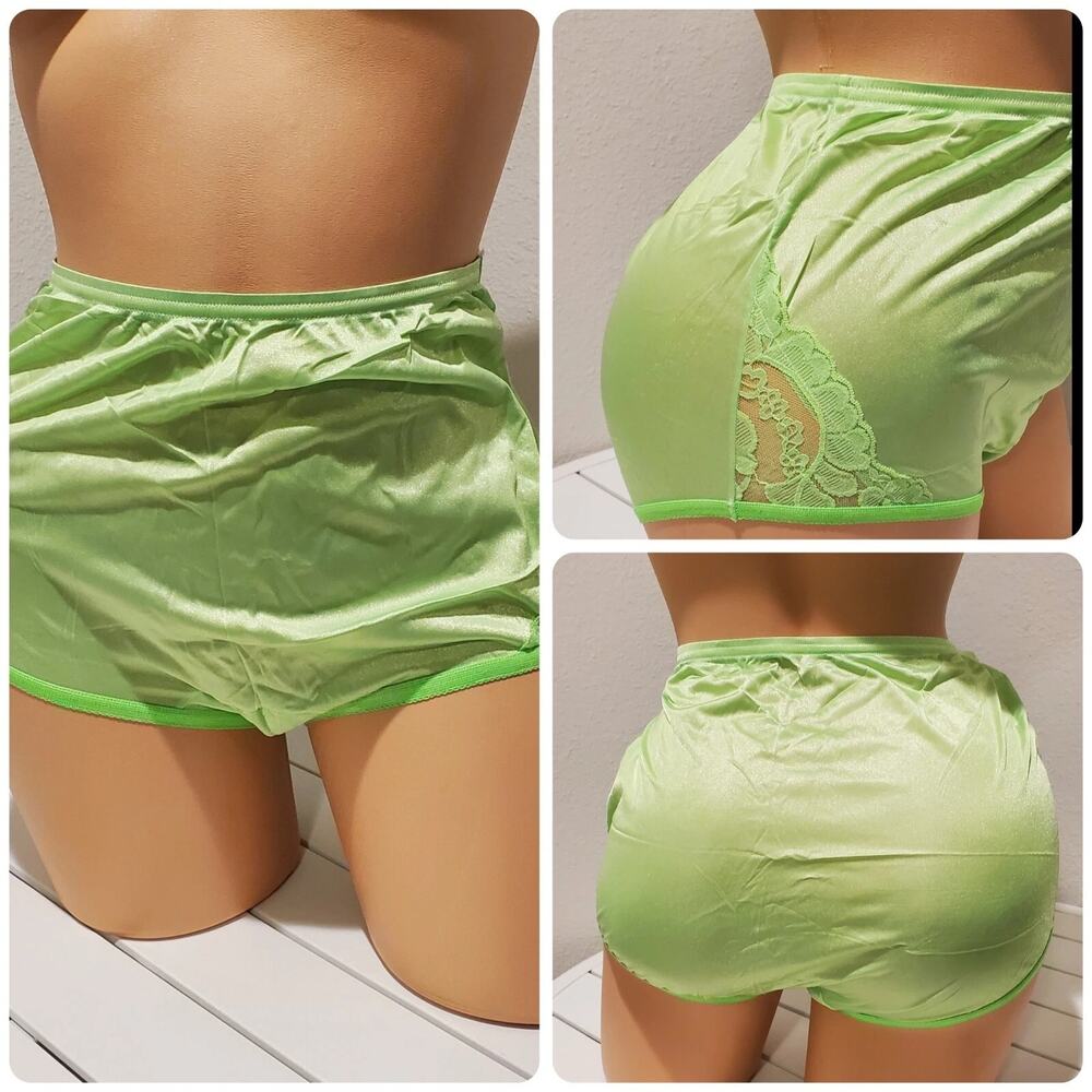 Vanity Fair Lace Nouveau Nylon Full Cut Panty Lace Shiny Lime Green 6/M